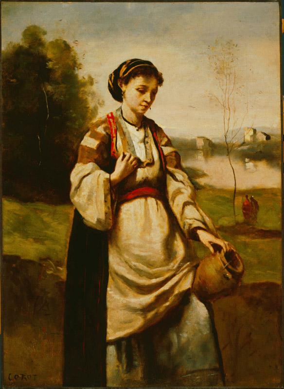 Jean-Baptiste-Camille Corot (attributed to) (1796 - 1875) (French)-Woman with Water Jar