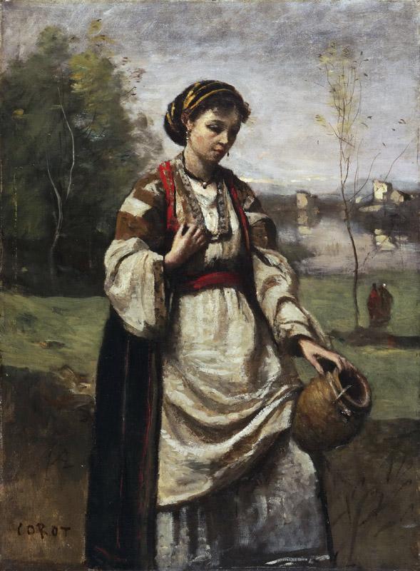Jean-Baptiste-Camille Corot, French, 1796-1875 -- Gypsy Girl at a Fountain