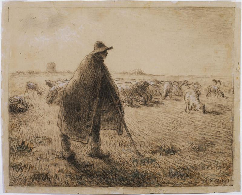 Jean-Francois Millet (1814 - 1875) (French)-The Shepherd