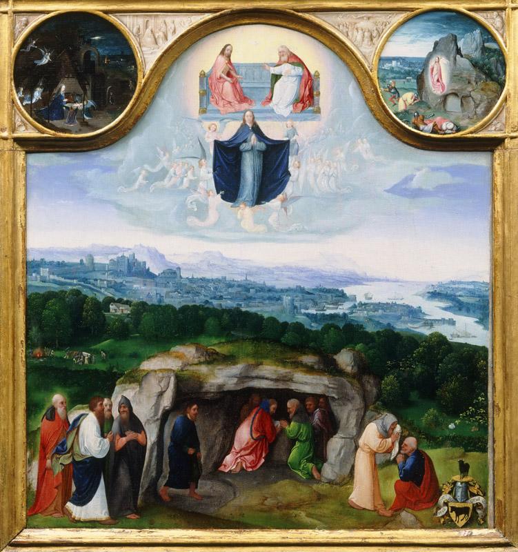 Joachim Patinir, Netherlandishc. 1485-1524 -- The Assumption of the Virgin, with the Nativity, the Resurrection, the Adoration of the Mag
