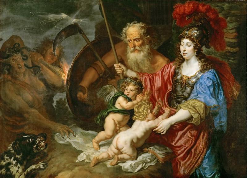 Joachim von Sandrart I (1606-1688) -- Minerva and Saturn Protecting Art