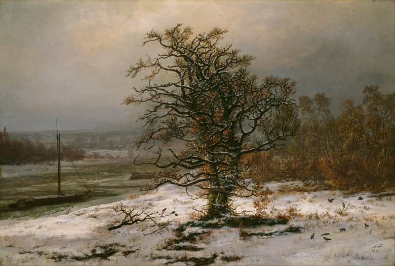 Johan Christian Dahl - Oak Tree by the Elbe in Winter
