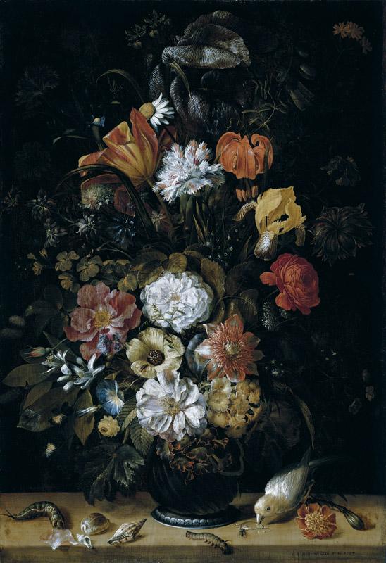 Johann Adalbert Angermayer - Bouquet of Flowers with Animals, 1704