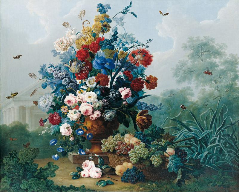 Johann Baptist Drechsler - Flower Piece (Bouquet of Flowers in a Vase against a Doric Temple)