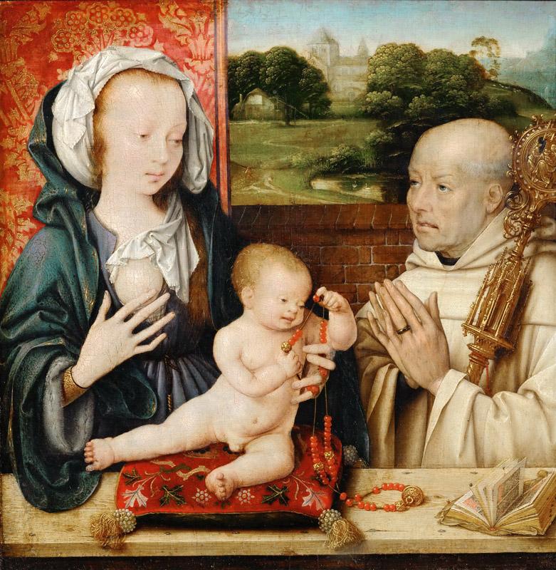 Joos van Cleve -- Virgin and Child with Saint Bernard