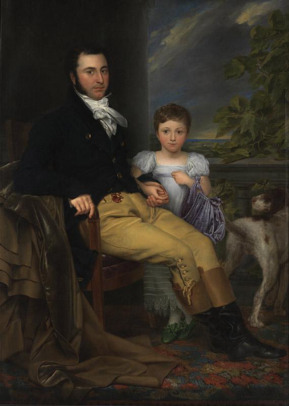 Joseph Odevaere - Portrait of a prominent Gentleman with his Daughter and a Hunting Dog