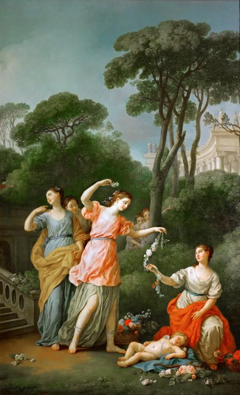 Joseph-Marie Vien -- Young Greek girls bestowing garlands on sleeping Amor