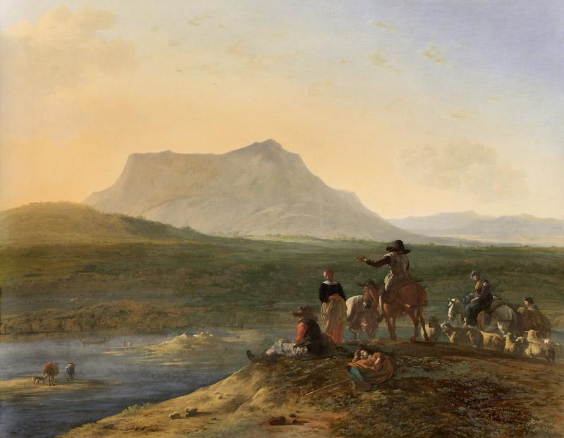Karel du Jardin - Extensive Southern Landscape with Herdsmen and their Flock