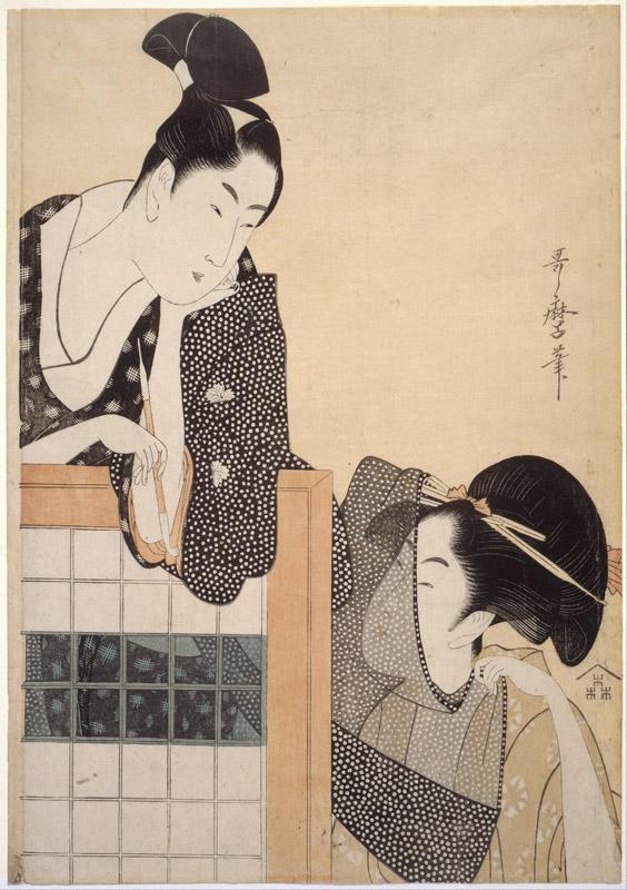 Kitagawa Utamaro I, published by Moriya Jihei - Couple with a Standing Screen
