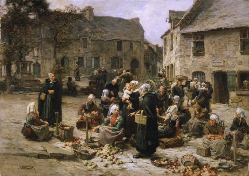 Leon-Augustin Lhermitte, French, 1844-1925 -- Apple Market, Landerneau, Brittany