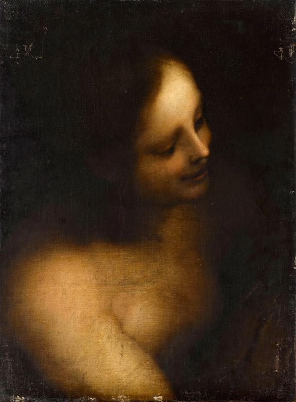 Lombard School- formerly attributed to Leonardo da Vinci -- Bust-length Female Nude