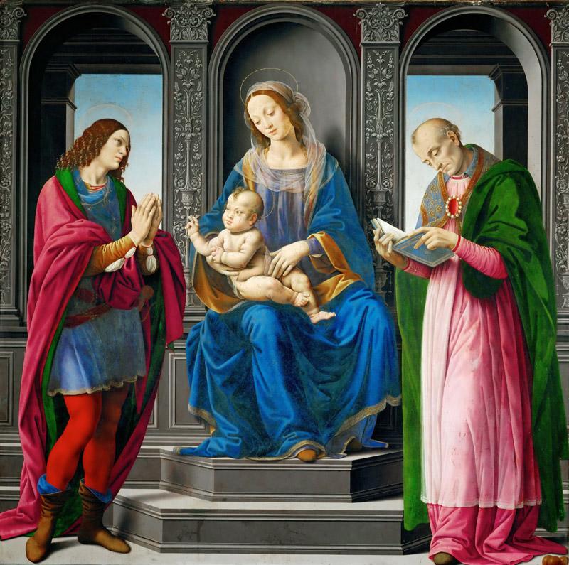 Lorenzo di Credi -- Madonna and Child with Saints Julian and Nicholas of Myre