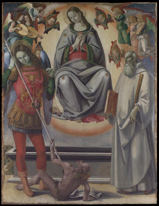Luca Signorelli and Workshop--The Assumption of the Virgin with Saints Michael and Benedict