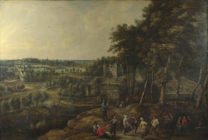 Lucas van Uden and David Teniers the Younger - Peasants merry-making before a Country House
