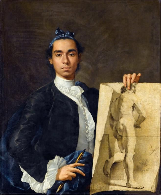 Luis Melendez -- Portrait of the artist holding an academic drawing