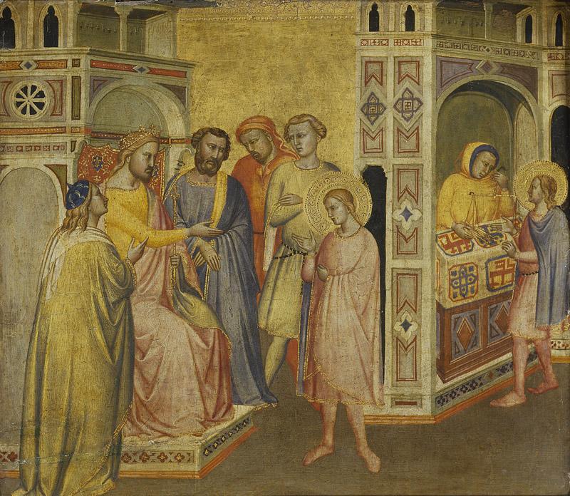 Maestro de la Madonna della Misericordia-San Eloy ante el rey Clotario-35 cm x 39 cm