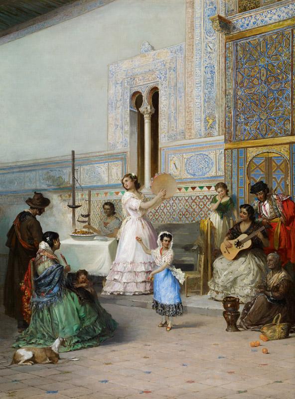 Manuel Wssel de Guimbarda Genre Scene at the Alcazar of Seville