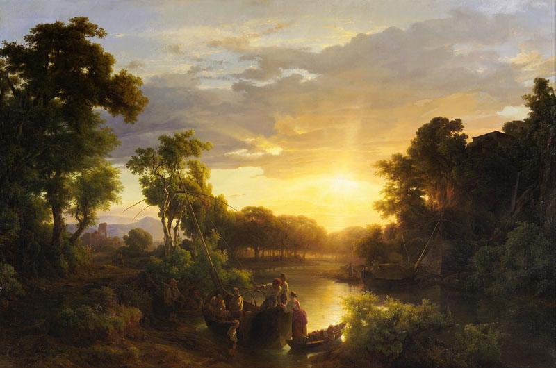 Marko, Karoly (1793 - 1860) (Hungarian)-Italian Landscapes at Sunset, Fishermen