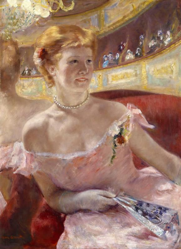 Mary Stevenson Cassatt, American, 1844-1926 -- Woman with a Pearl Necklace in a Loge