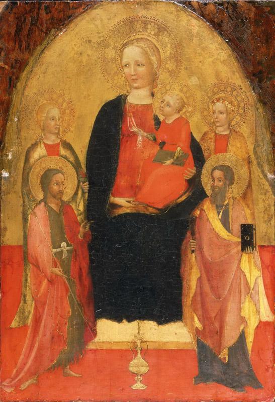 Master of the Bracciolini Chapel, Italianactive c. 1414-c. 1426 -- Virgin and Child, with Saints Lucy, John the Baptist, Rose, and Bartholomew
