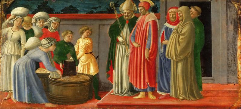 Master of the Castello Nativity, Italian (active Florence), active c. 1450-c. 1475 -- Saints Justus and Clement Multiplying Grain