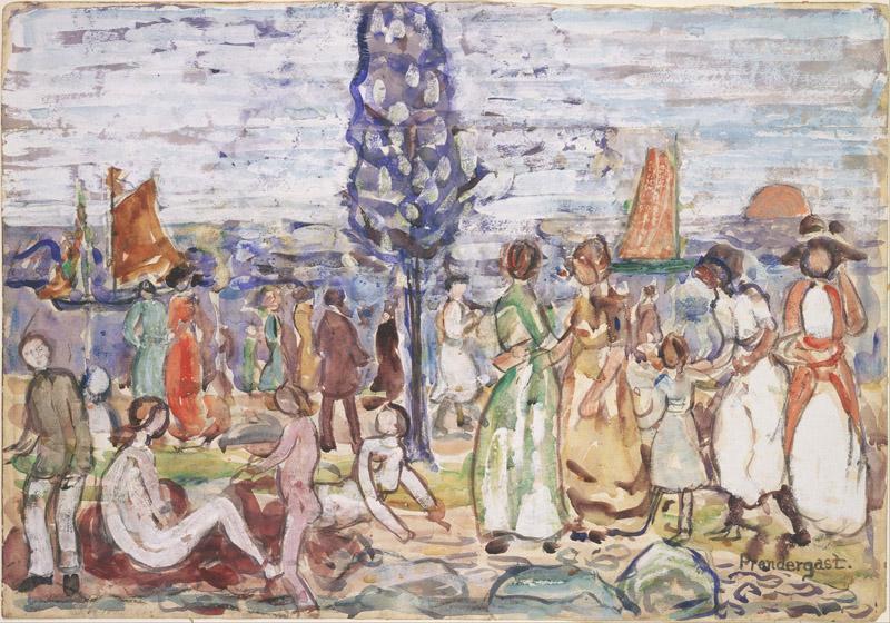 Maurice Prendergast (1861-1924)-Beach with Blue Tree