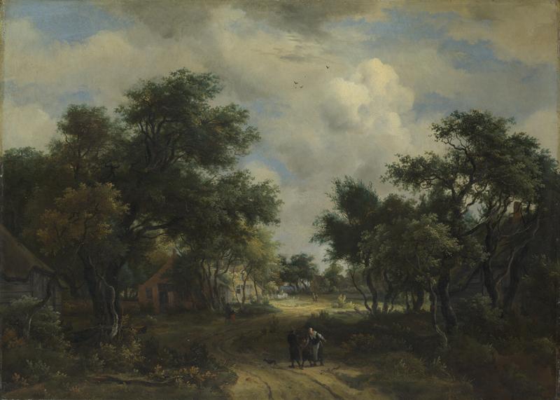 Meindert Hobbema - A Road winding past Cottages