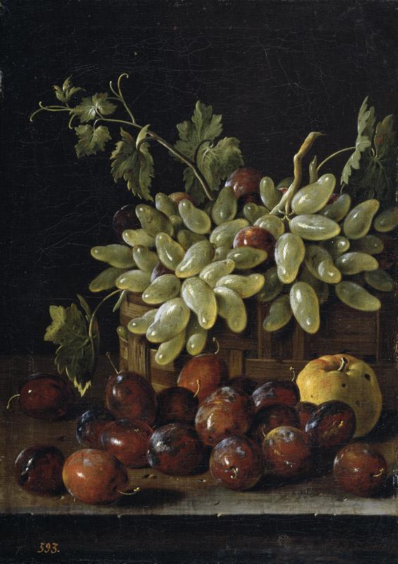 Melendez, Luis Egidio-Bodegon con ciruelas, cesta de uvas y manzana-48 cm x 35 cm