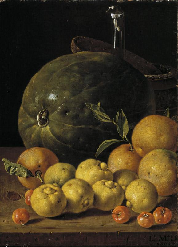 Melendez, Luis Egidio-Bodegon con limas, naranjas, acerolas y sandia-47 cm x 33 cm