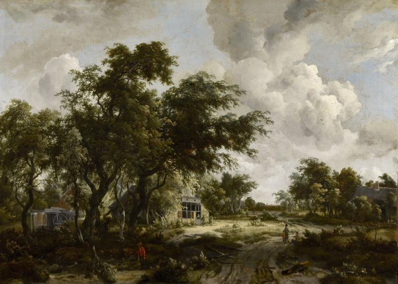 Meyndert Hobbema - Village with Water Mill among Trees, c.1665