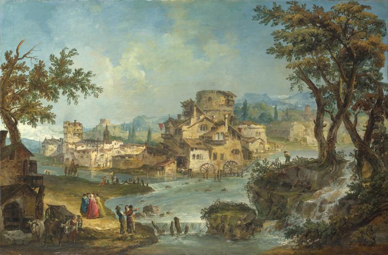 Michele Marieschi - Buildings and Figures near a River with Rapids