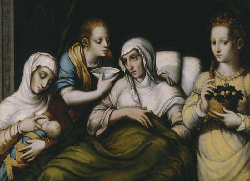 Morales, Luis de-El Nacimiento de la Virgen-69,2 cm x 93,2 cm