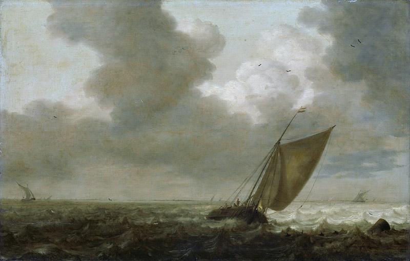 Mulier, Pieter (I) -- Vissersboot zeilend voor de wind, 1625 - 1640