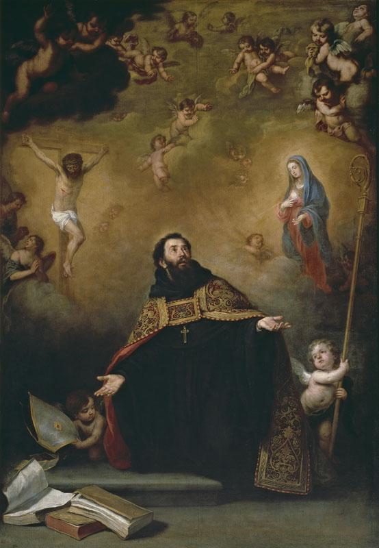 Murillo, Bartolome Esteban-San Agustin entre Cristo y la Virgen-274 cm x 195 cm