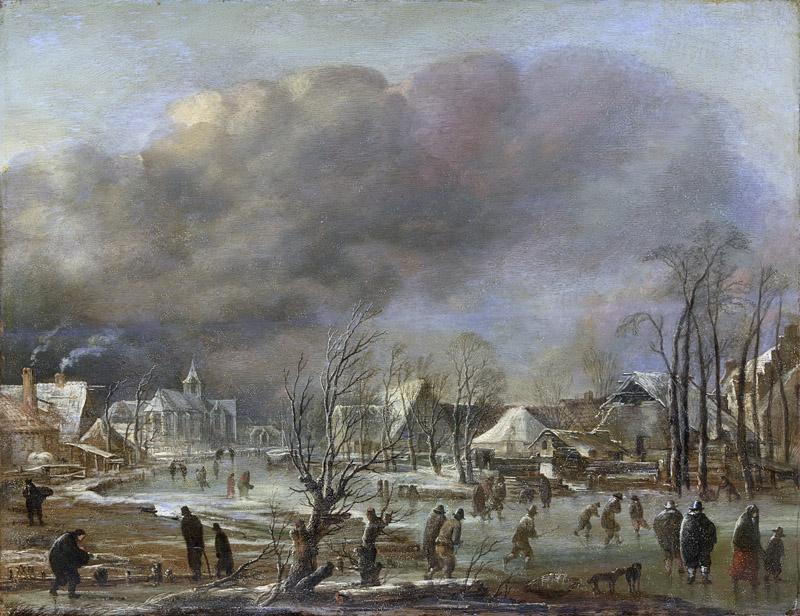 Neer, Aert van der -- Dorp aan een bevroren vaart bij een sneeuwbui, 1630-1677