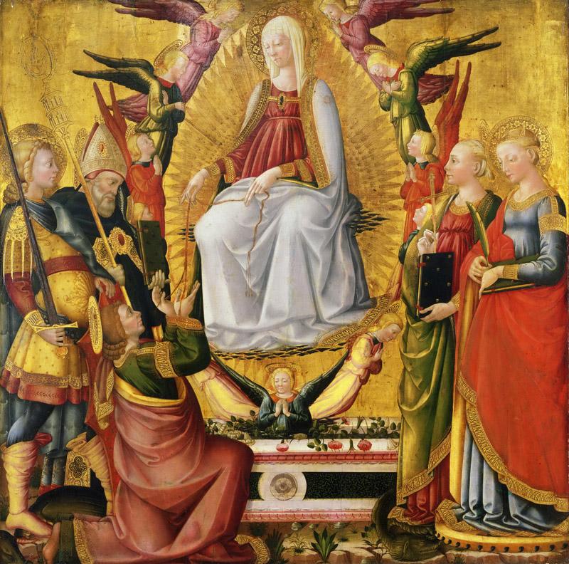 Neri di Bicci, Italian 1419-1492 -- Saint Thomas Receiving the Virgin Girdle, with the Archangel Michael, Saints Augustine, Margaret