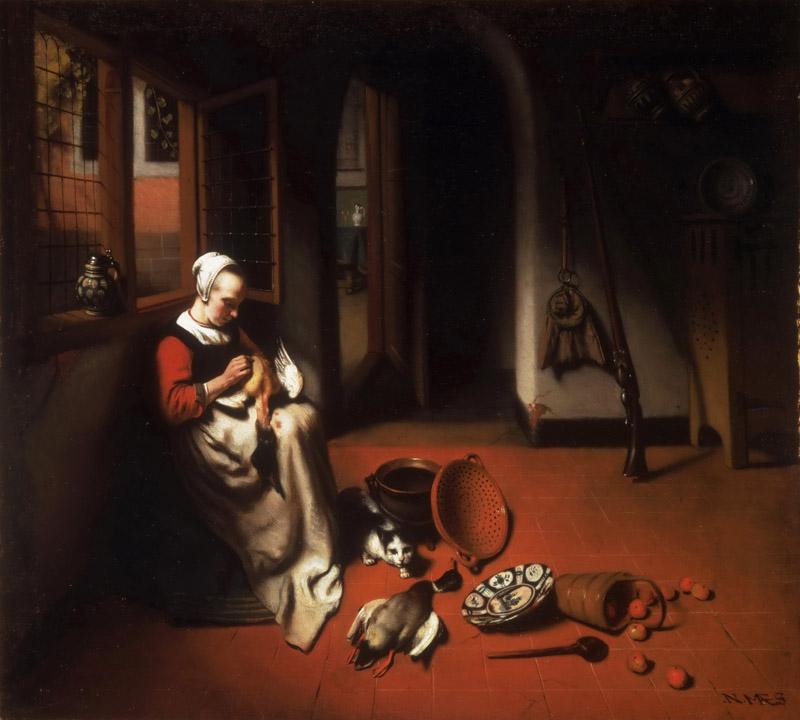 Nicolaes Maes, Dutch (active Amsterdam and Dordrecht), 1634-1693 -- Woman Plucking a Duck