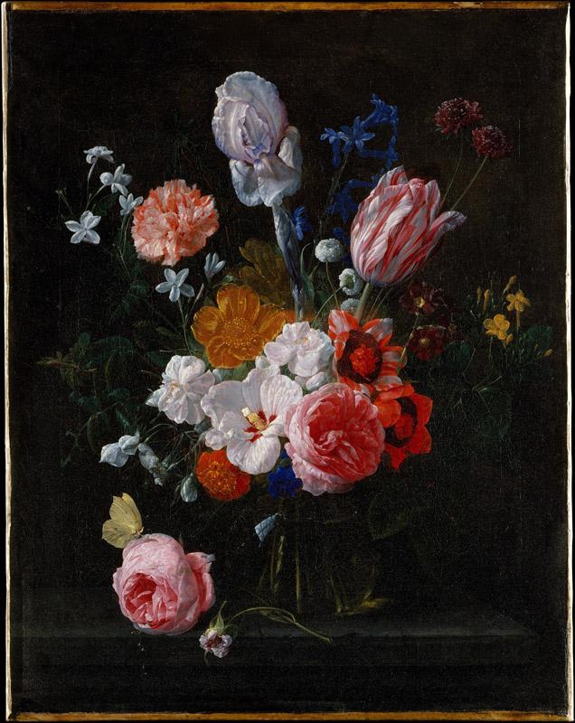 Nicolaes van Veerendael--A Bouquet of Flowers in a Crystal Vase