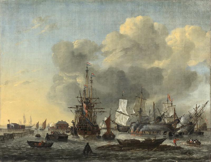Nooms, Reinier -- Het kalefateren van schepen bij het Bothuisje op het IJ te Amsterdam, 1650-1668