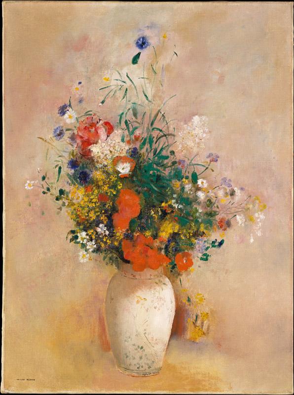 Odilon Redon--Vase of Flowers (Pink Background)