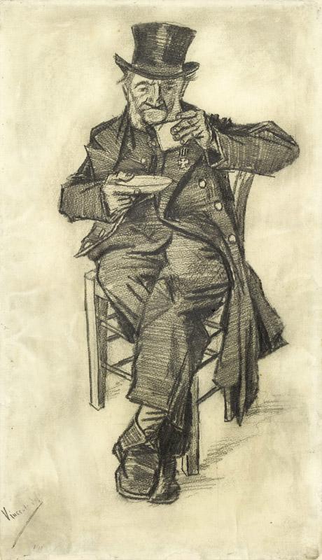 Old Man with Top Hat, Drinking Coffee