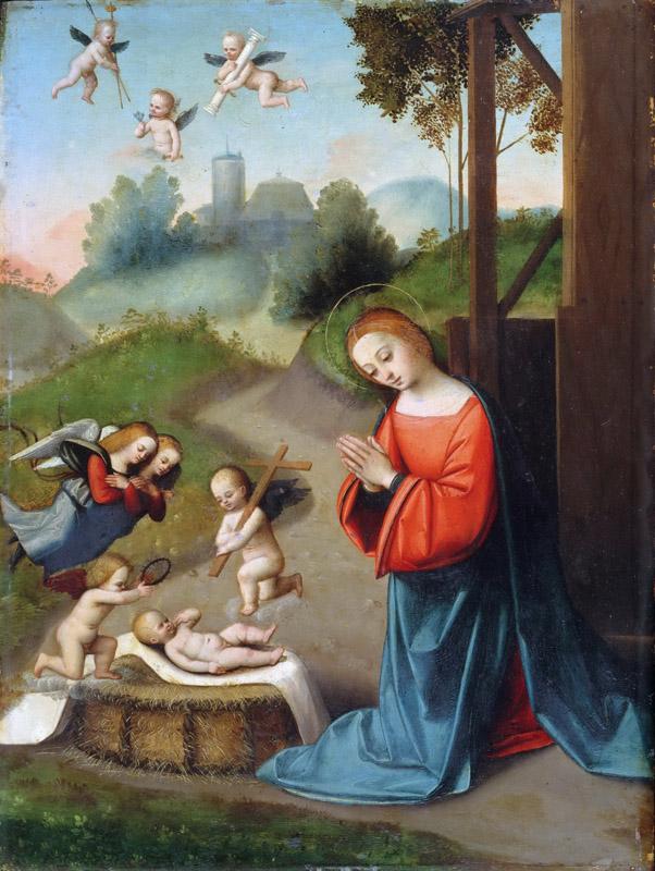 Ortolano (Giovanni Battista Benvenuti), Italian (active Ferrara), c. 1487-1527 -- The Adoration of the Christ Child