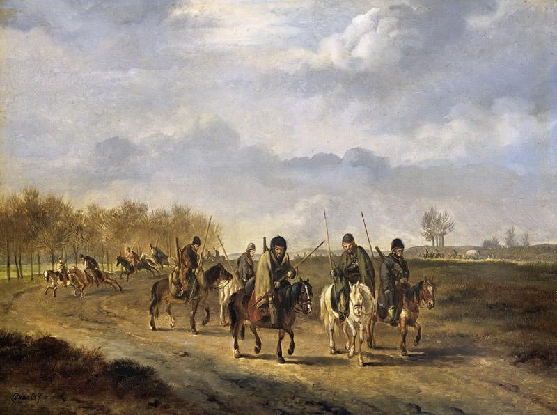 Os, Pieter Gerardus van -- Kozakken op een landweg bij Bergen in Noord-Holland, 1813, 1813-1815