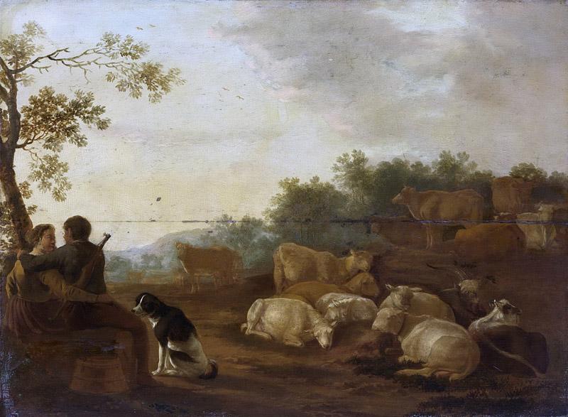 Ossenbeeck, Willem -- Landschap met herderspaar en vee, 1632