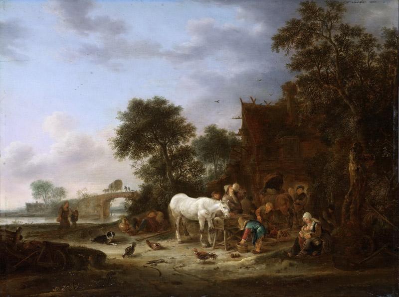 Ostade, Isaac van -- Boerenherberg met paard aan de trog, 1643