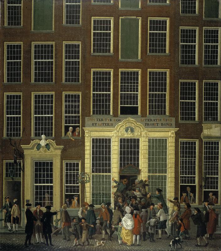 Ouwater, Isaac -- De boekhandel en het loterijkantoor van Jan de Groot in de Kalverstraat te Amsterdam, 1779-10-25