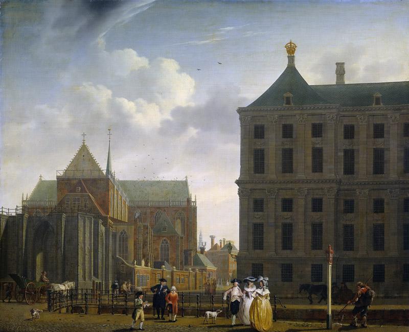 Ouwater, Isaac -- De nimmer voltooide toren van de Nieuwe Kerk en de achterkant van het Stadhuis te Amsterdam, 1780-1790