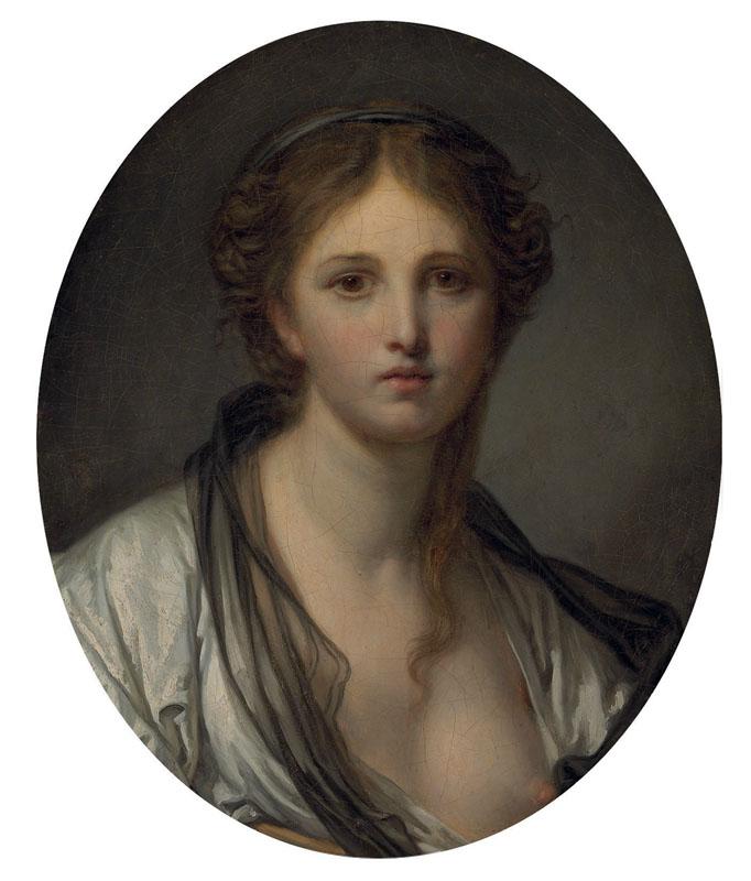 PORTRAIT OF A YOUNG WOMAN, BUST LENGTH, WITH A BLACK SCARF