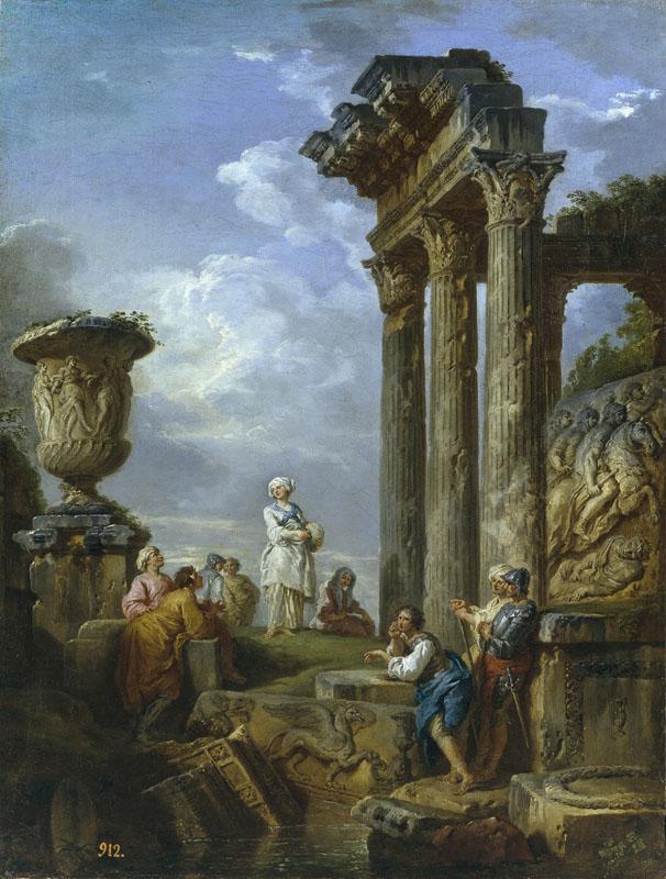 Panini, Giovanni Paolo-Ruinas con mujer dirigiendo la palabra a varias personas