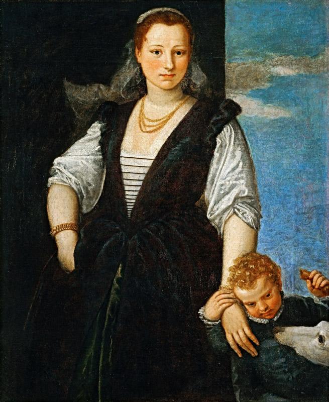 Paolo Veronese -- Portrait of a Woman with a Child and a Dog